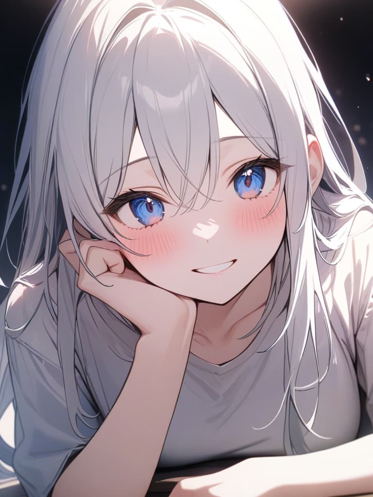  cute, girl, high image quality, blush, white hair, long hair, blue eyes, smiles, crouching, masterpiece, best quality,8k,ultra detailed,high resolution,an extremely delicate and beautiful,hyper detail