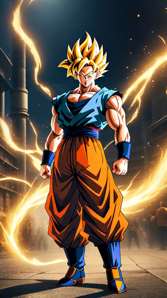  anime art, dragon ball z, cell transforming into super saiyan, golden aura, goku and z fighters in shock hyperrealistic, full body, detailed clothing, highly detailed, cinematic lighting, stunningly beautiful, intricate, sharp focus, f/1. 8, 85mm, (centered image composition), (professionally color graded), ((bright soft diffused light)), volumetric fog, trending on instagram, trending on tumblr, HDR 4K, 8K