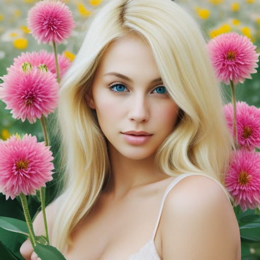  Blonde woman with flowers