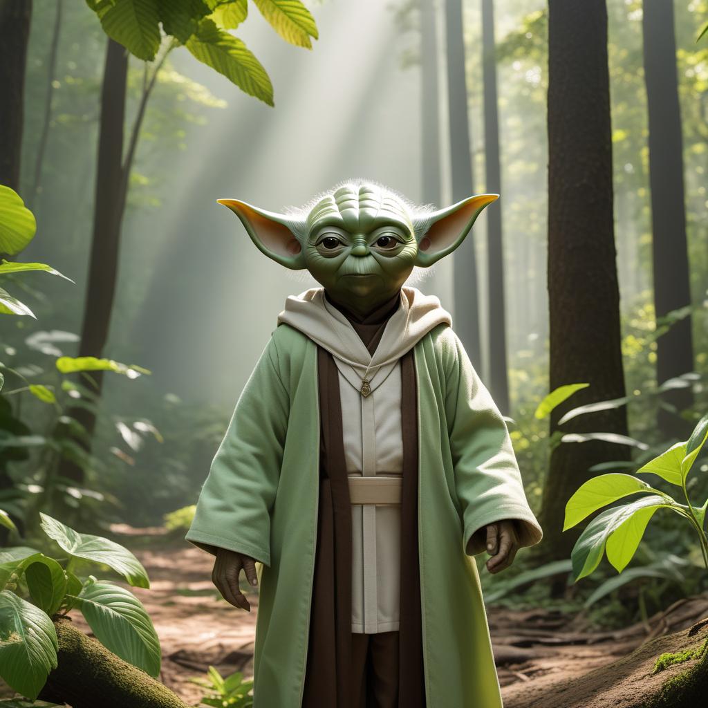  Malikai, a serene green-skinned being resembling Yoda, stands in a lush forest on Earth. He is joined by his team of 'Real Ones': Sarah, a compassionate doctor; Mike, a teacher inspiring curiosity; Jake, a community-spirited mechanic; and Bella, a loyal therapy dog. They are surrounded by a diverse group of people from different backgrounds, engaged in various activities that foster peace and unity. The setting includes a small town with community projects like clean-ups, dialogues, and educational programs. The scene captures a harmonious blend of nature and human effort, representing their mission to restore peace and stability on Earth. hyperrealistic, full body, detailed clothing, highly detailed, cinematic lighting, stunningly beautiful, intricate, sharp focus, f/1. 8, 85mm, (centered image composition), (professionally color graded), ((bright soft diffused light)), volumetric fog, trending on instagram, trending on tumblr, HDR 4K, 8K