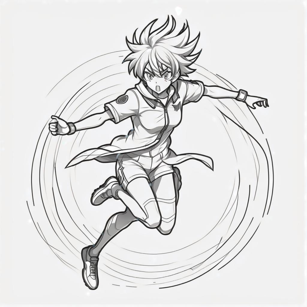  line art drawing jump to goal, battle stance, same nightmare. anime style . professional, sleek, modern, minimalist, graphic, line art, vector graphics