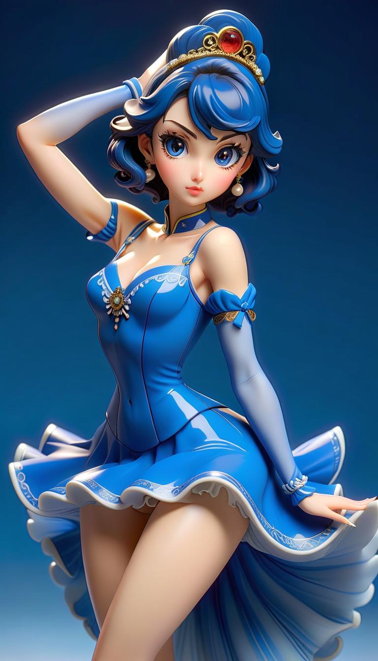  anime artwork porcelain statuette in ultramarine color of a with an elegant figure in dance, огромная голая грудь, a ballerina in various dance poses, in a short transparent tutu with muscular pumped legs, a small bust and a neat , fantastically, romantically, dynamically, sensually, aesthetically.picturesque, oil.faberge style. . anime style, key visual, vint, studio anime, highly detailed, sticker hyperrealistic, full body, detailed clothing, highly detailed, cinematic lighting, stunningly beautiful, intricate, sharp focus, f/1. 8, 85mm, (centered image composition), (professionally color graded), ((bright soft diffused light)), volumetric fog, trending on instagram, trending on tumblr, HDR 4K, 8K