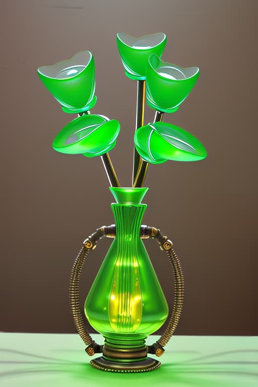  Steampunk vintage uranium glass vase on desk