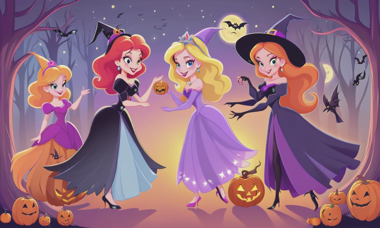  cartoon princesses playing with witches