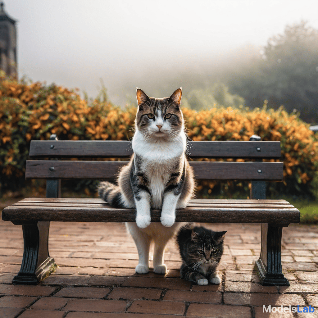  a cat sitting on a bench hyperrealistic, full body, detailed clothing, highly detailed, cinematic lighting, stunningly beautiful, intricate, sharp focus, f/1. 8, 85mm, (centered image composition), (professionally color graded), ((bright soft diffused light)), volumetric fog, trending on instagram, trending on tumblr, HDR 4K, 8K