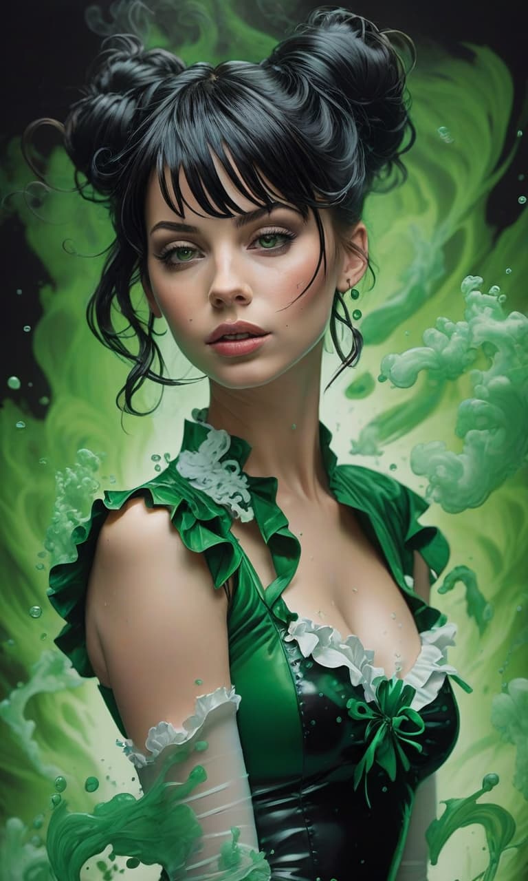  stacked papercut art of hard black cool green, cgi render, made of 3::color fancy, swirling ink in water, swirling smoke, swirling splashing paint, swirling blown gl, art by diego dayer, photograph, art by egon schiele, 4k, young sophie marceau humanoid cat , negligee blonde hair bun, very beautiful, s, kneeling, short hair, black straight bangs, outside, night, rain, full, eyes closed, mouth slightly open, long earrings, stockings with garters, , lots of details, highly detailed image, photorealism, , black stockings, s, , fashion, beautiful body, pleasant pain, sweet moan, breathing fast, anguish, very beautiful . 3d, layered, dimensional, depth, precision cut, stacked layers, paperc