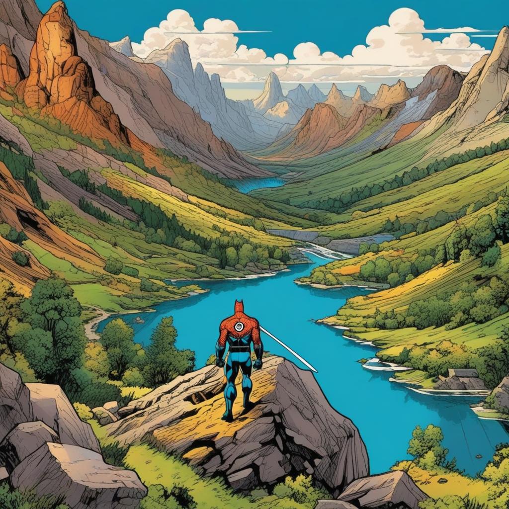  a superhero in a mountain range