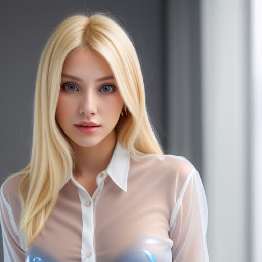  Blonde Woman with a transparent shirt real life 8k