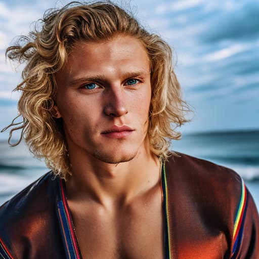 portrait+ style Russian LGBT queer surfer blonde hunk dude face