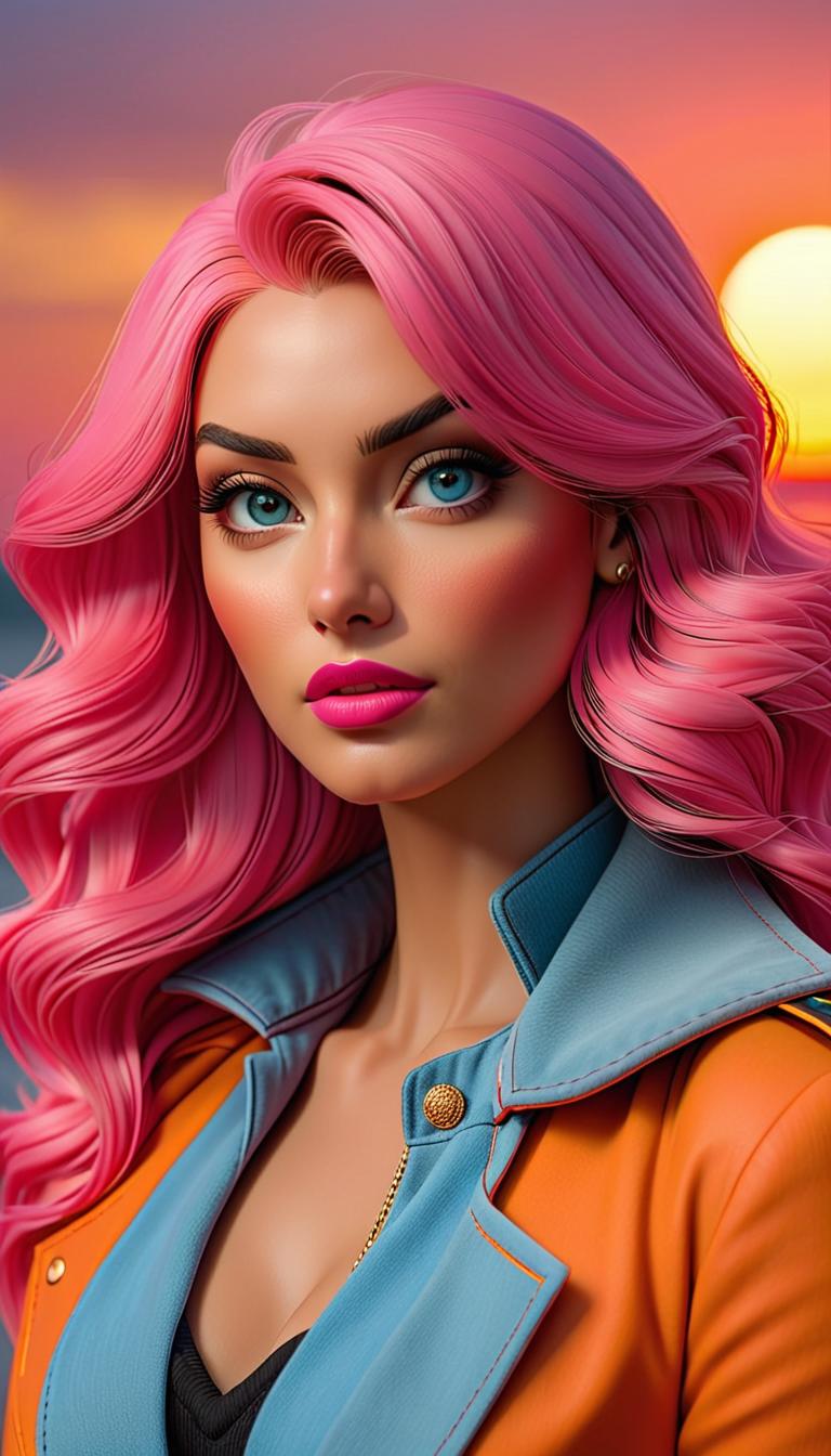  professional 3d model of sunset pinks, oranges, and blues . rendered with octane, the model is highly detailed,dramatic lighting. hyperrealistic, full body, detailed clothing, highly detailed, cinematic lighting, stunningly beautiful, intricate, sharp focus, f/1. 8, 85mm, (centered image composition), (professionally color graded), ((bright soft diffused light)), volumetric fog, trending on instagram, trending on tumblr, HDR 4K, 8K