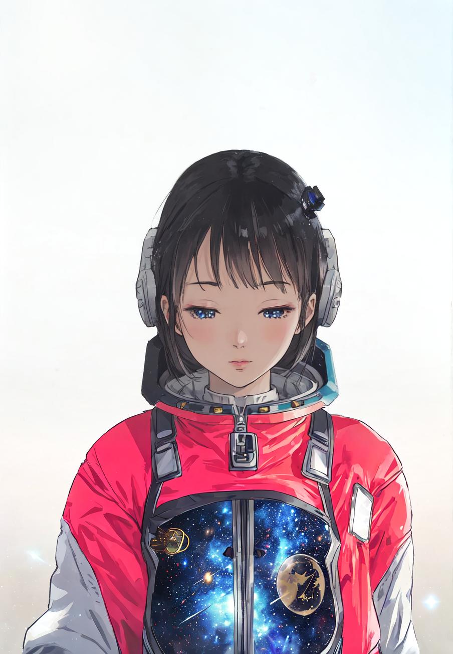  anime style, astronaut in space, fully detailed outer space background with stars, galaxies, nebulae, vibrant colors, wearing detailed space suit, cosmic scene, highly detailed spacesuit, complete space environment, clothing replace, space suit hyperrealistic, full body, detailed clothing, highly detailed, cinematic lighting, stunningly beautiful, intricate, sharp focus, f/1. 8, 85mm, (centered image composition), (professionally color graded), ((bright soft diffused light)), volumetric fog, trending on instagram, trending on tumblr, HDR 4K, 8K