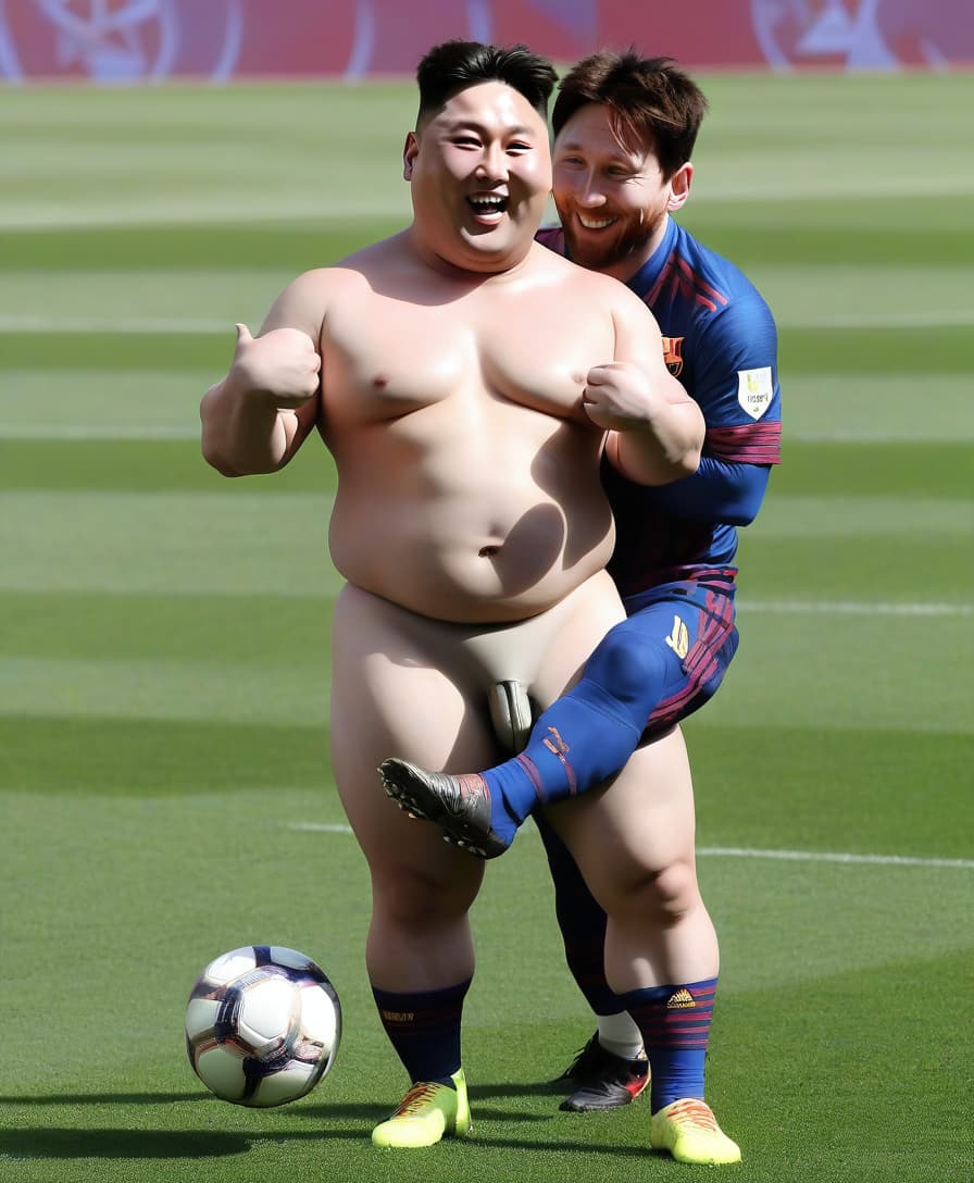  kim jang un in his pants sexually plays football with messi