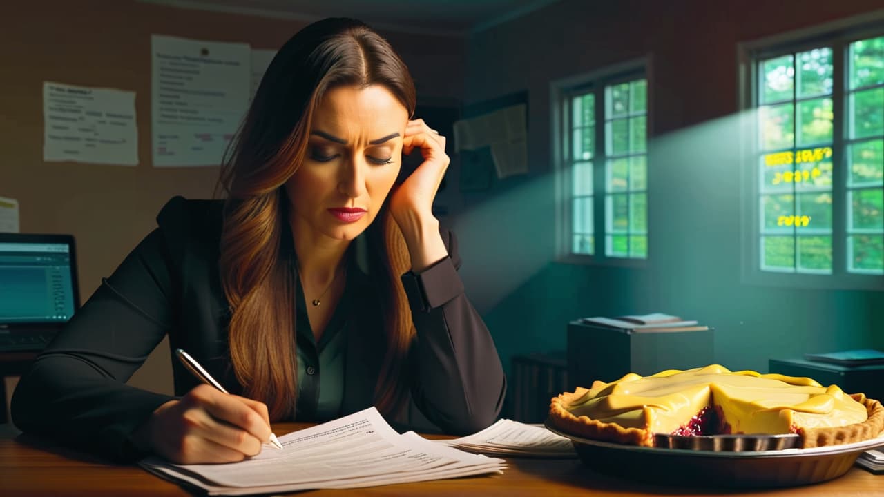  a person gazes pensively at a cluttered table filled with bills, a calculator, and a pie chart, while a shadowy figure representing financial stress looms in the background, emphasizing the struggle of budgeting. hyperrealistic, full body, detailed clothing, highly detailed, cinematic lighting, stunningly beautiful, intricate, sharp focus, f/1. 8, 85mm, (centered image composition), (professionally color graded), ((bright soft diffused light)), volumetric fog, trending on instagram, trending on tumblr, HDR 4K, 8K