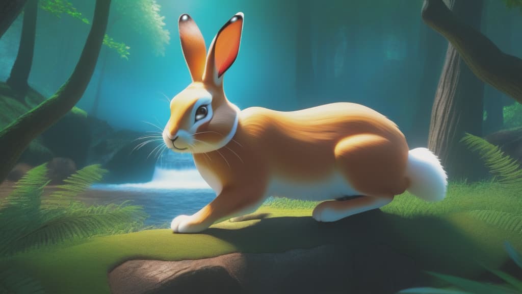  3dmm style,3d,realistic, high quality, 3d realistic works, in the forest, a rabbit with long white ears crossed a river using a bridge built by monkeys with tree branches. hyperrealistic, full body, detailed clothing, highly detailed, cinematic lighting, stunningly beautiful, intricate, sharp focus, f/1. 8, 85mm, (centered image composition), (professionally color graded), ((bright soft diffused light)), volumetric fog, trending on instagram, trending on tumblr, HDR 4K, 8K