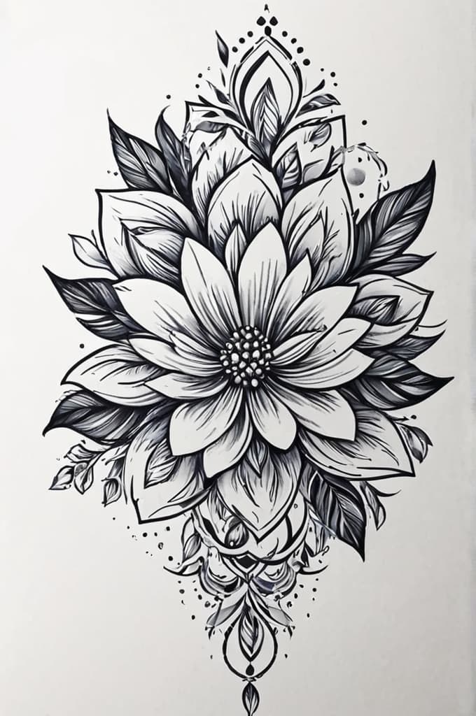  flowers, (tattoo sketch:1.25), drawing