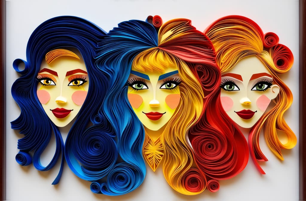  different beauty. women's heads of different nationalities. in quilling style. ar 3:2 {prompt}, maximum details