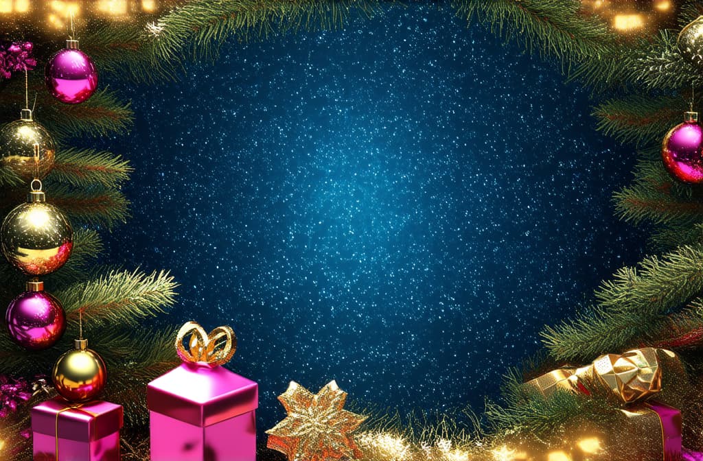  epic realistic, hyperdetailed, (cycles render:1.3), caustics, (glossy:0.58), (artstation:0.82),christmas festive pink and golden background with space for text in center of image ar 3:2