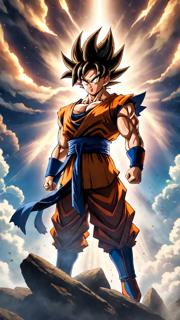  anime art: goku mastering divine form, transcending to angel status, mentoring a new god of destruction, perhaps vegeta. hyperrealistic, full body, detailed clothing, highly detailed, cinematic lighting, stunningly beautiful, intricate, sharp focus, f/1. 8, 85mm, (centered image composition), (professionally color graded), ((bright soft diffused light)), volumetric fog, trending on instagram, trending on tumblr, HDR 4K, 8K