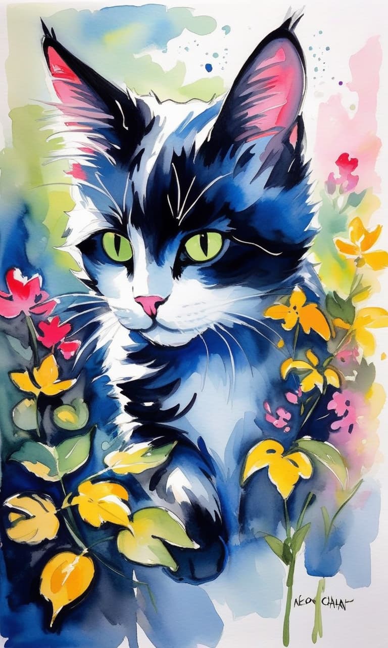  impressionist painting neko chan drawn in ink, . loose brushwork, vibrant color, light and shadow play, captures feeling over form