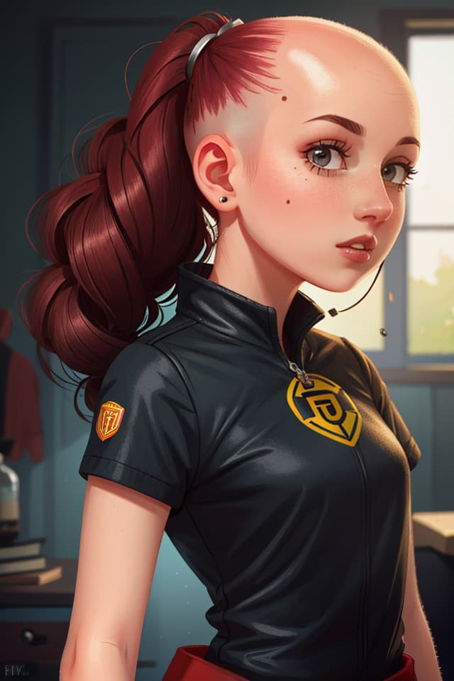  young woman super extremely bald , hq, hightly detailed, 4k