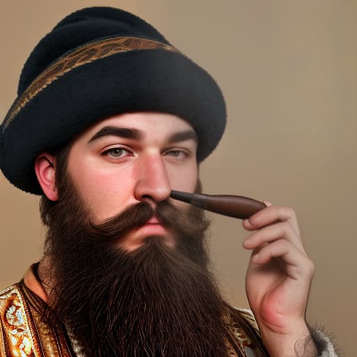  bearded, handsome man, tatar nationality, dark hair, smokes a pipe, cute , furry , expressive , by seth casteel , carli davidson , rachael hale mckenna, kaylee greer, sophie gamand