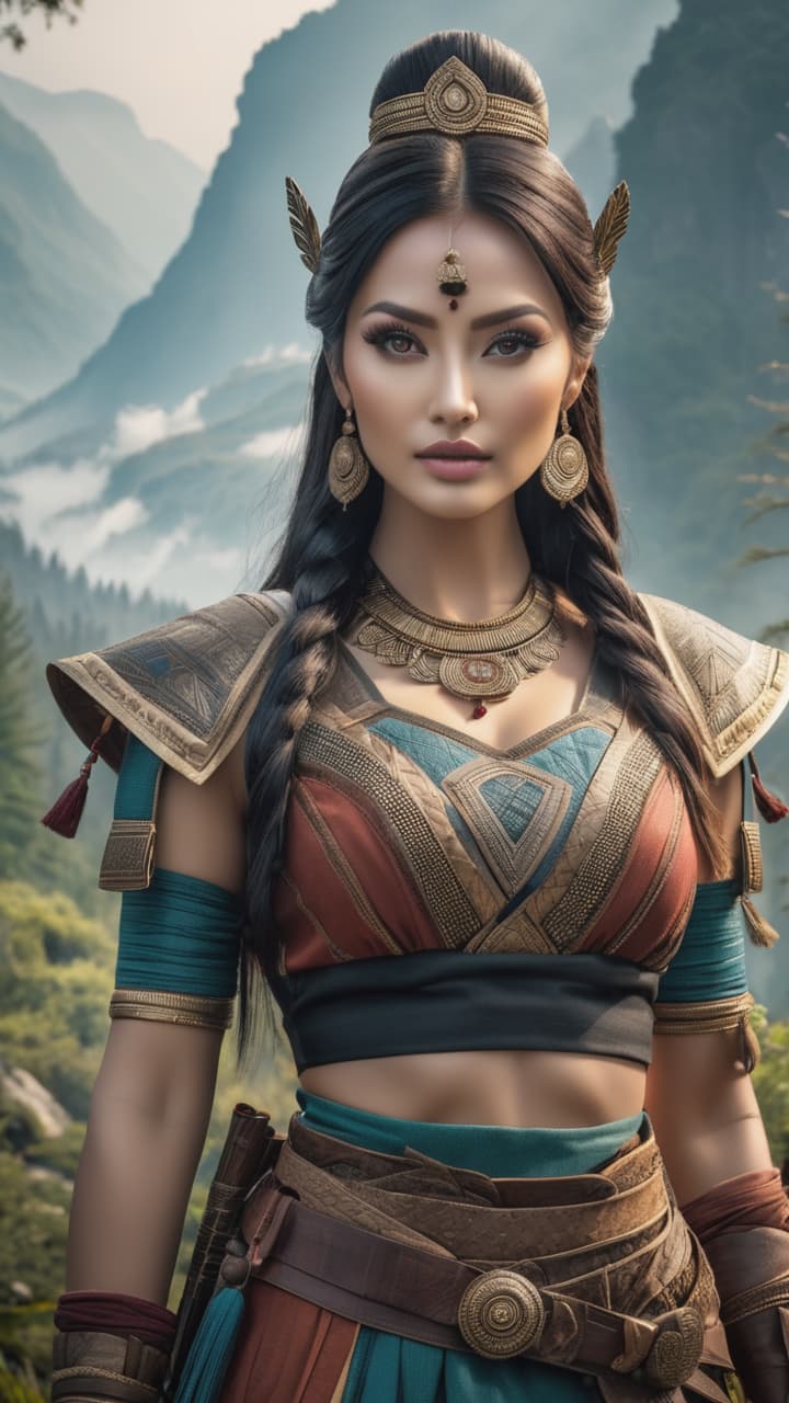  an ancient land with two tribes in constant conflict, surrounded by mountains and forests. hyperrealistic, full body, detailed clothing, highly detailed, cinematic lighting, stunningly beautiful, intricate, sharp focus, f/1. 8, 85mm, (centered image composition), (professionally color graded), ((bright soft diffused light)), volumetric fog, trending on instagram, trending on tumblr, HDR 4K, 8K