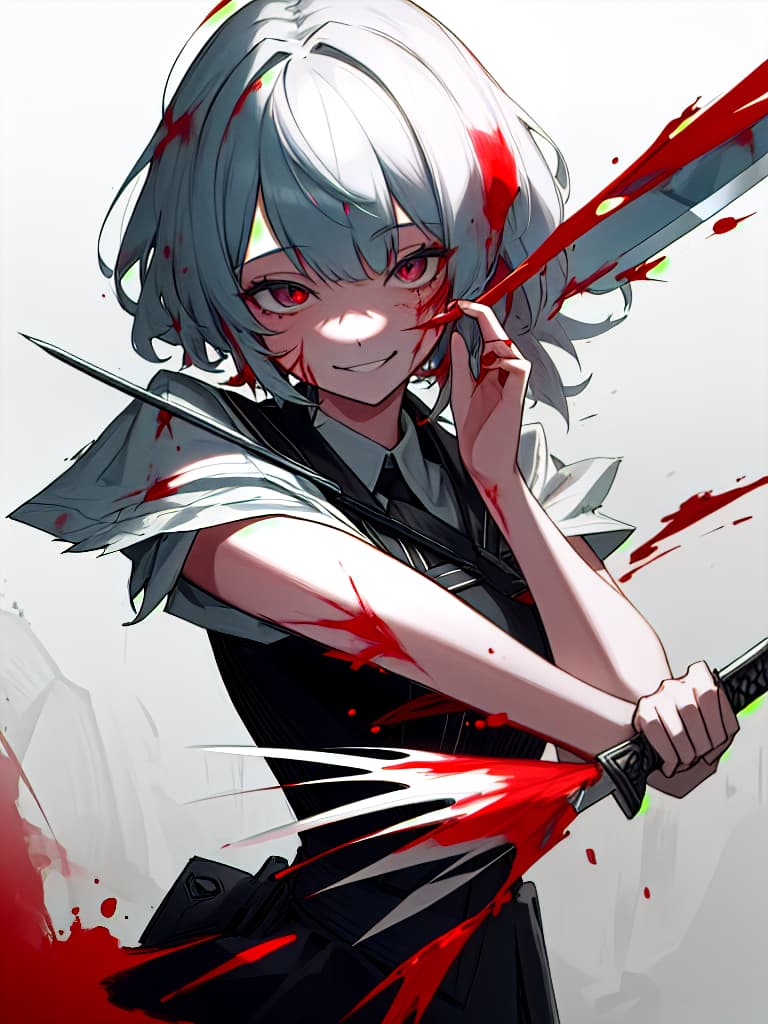  suicide, girl, knife cut, blood, smile like giving up, masterpiece, best quality,8k,ultra detailed,high resolution,an extremely delicate and beautiful,hyper detail