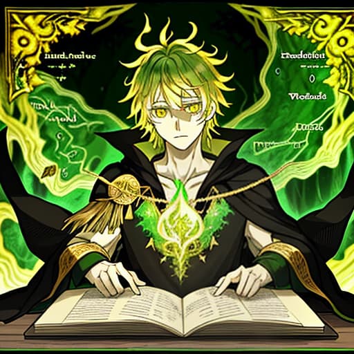  a green fire instead of a body with white eyes in a black and gold robe., overland fantasy woodland map, such as a map, a font that is modern and easy to read