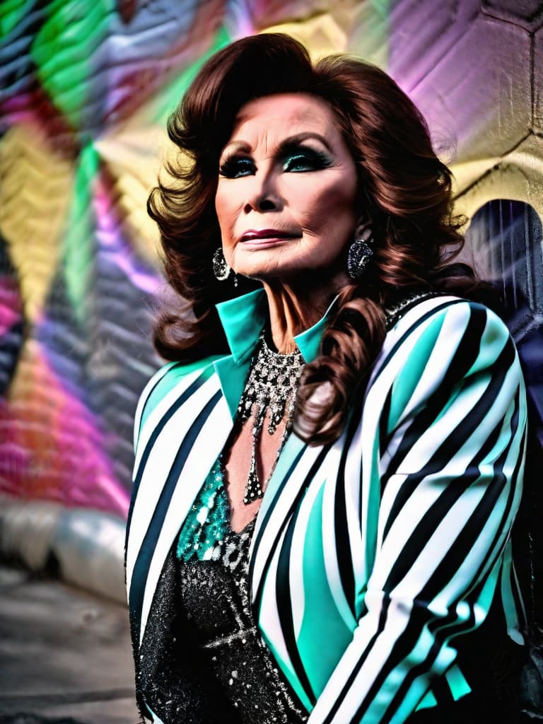  Singer Loretta Lynn, medium shot, upper body, spotlight, long exposure lighting, street art style spray paint, glamour lighting