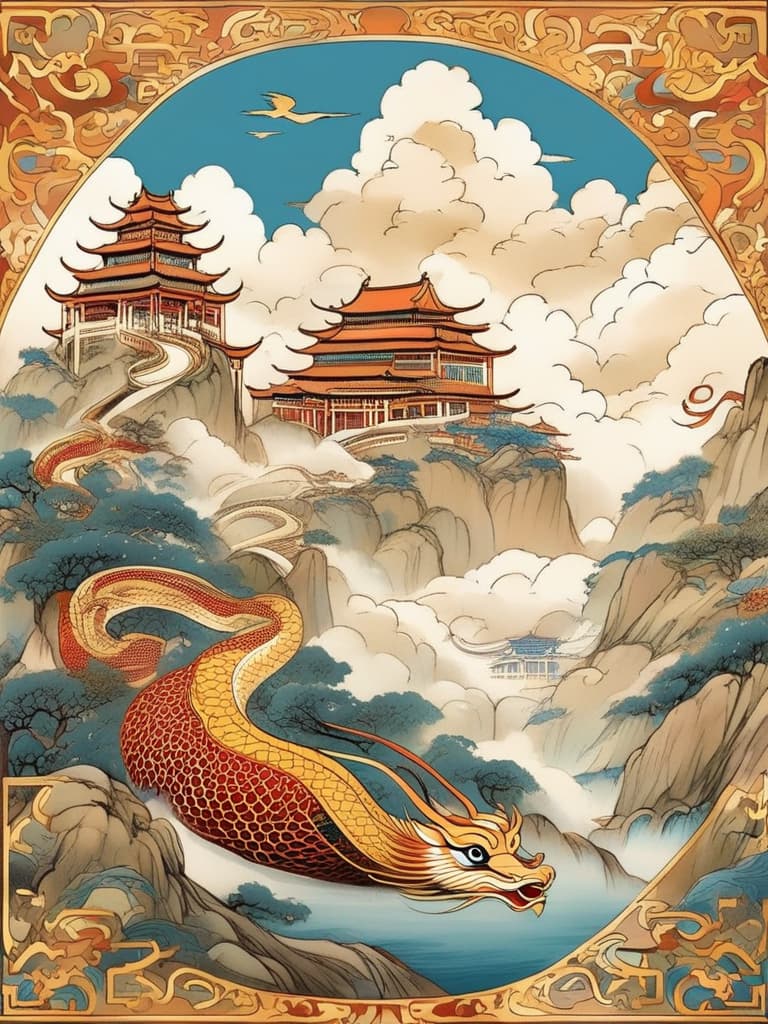  the picture goes back from vision ra to the serpent upstairs, where the ancient chinese poets stood in the building, looking far away, with firm eyes. he looked at the mountains and rivers far away as if he wanted to see them further and more clearly. china's ancient poetic queen is a high rised palace surrounded by blue sky clouds。