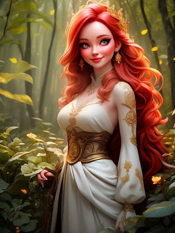  Redhead beautiful in a fairy tale forest, portrait above the waist, with a tattoo on the body., Photorealistic, Hyperrealistic, Hyperdetailed, analog style, demure, detailed skin, pores, smirk, smiling eyes, matte skin, soft lighting, subsurface scattering, realistic, heavy shadow, masterpiece, best quality, ultra realistic, 8k, golden ratio, Intricate, High Detail, film photography, soft focus hyperrealistic, full body, detailed clothing, highly detailed, cinematic lighting, stunningly beautiful, intricate, sharp focus, f/1. 8, 85mm, (centered image composition), (professionally color graded), ((bright soft diffused light)), volumetric fog, trending on instagram, trending on tumblr, HDR 4K, 8K
