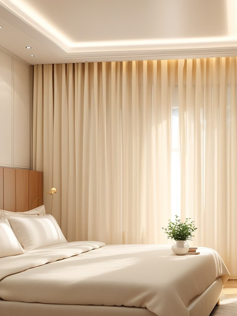  the morning sun passed through the thin white curtains, tenderly on the soft bed, and the whole room was filled with warm and comfortable mornings。