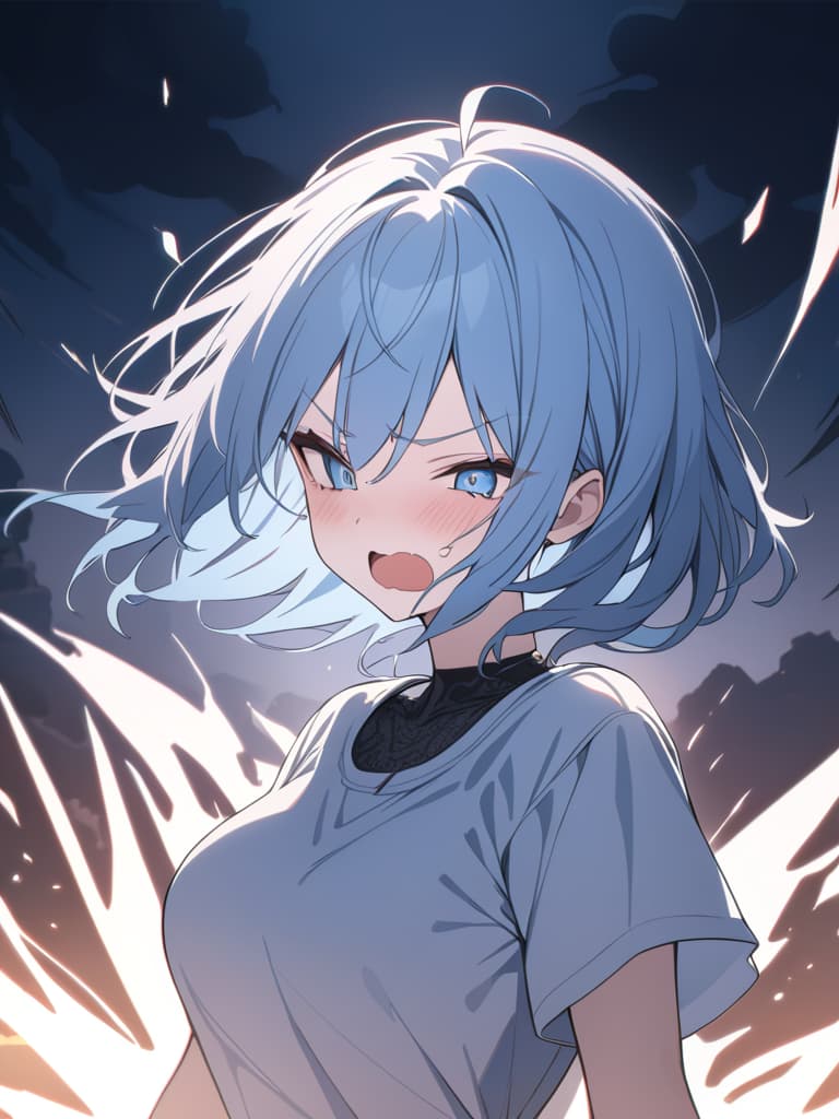  light blue hair, light blue eye, bob hair, darkness, hatred, angry crying, night, the end of the world, shouting, masterpiece, best quality,8k,ultra detailed,high resolution,an extremely delicate and beautiful,hyper detail