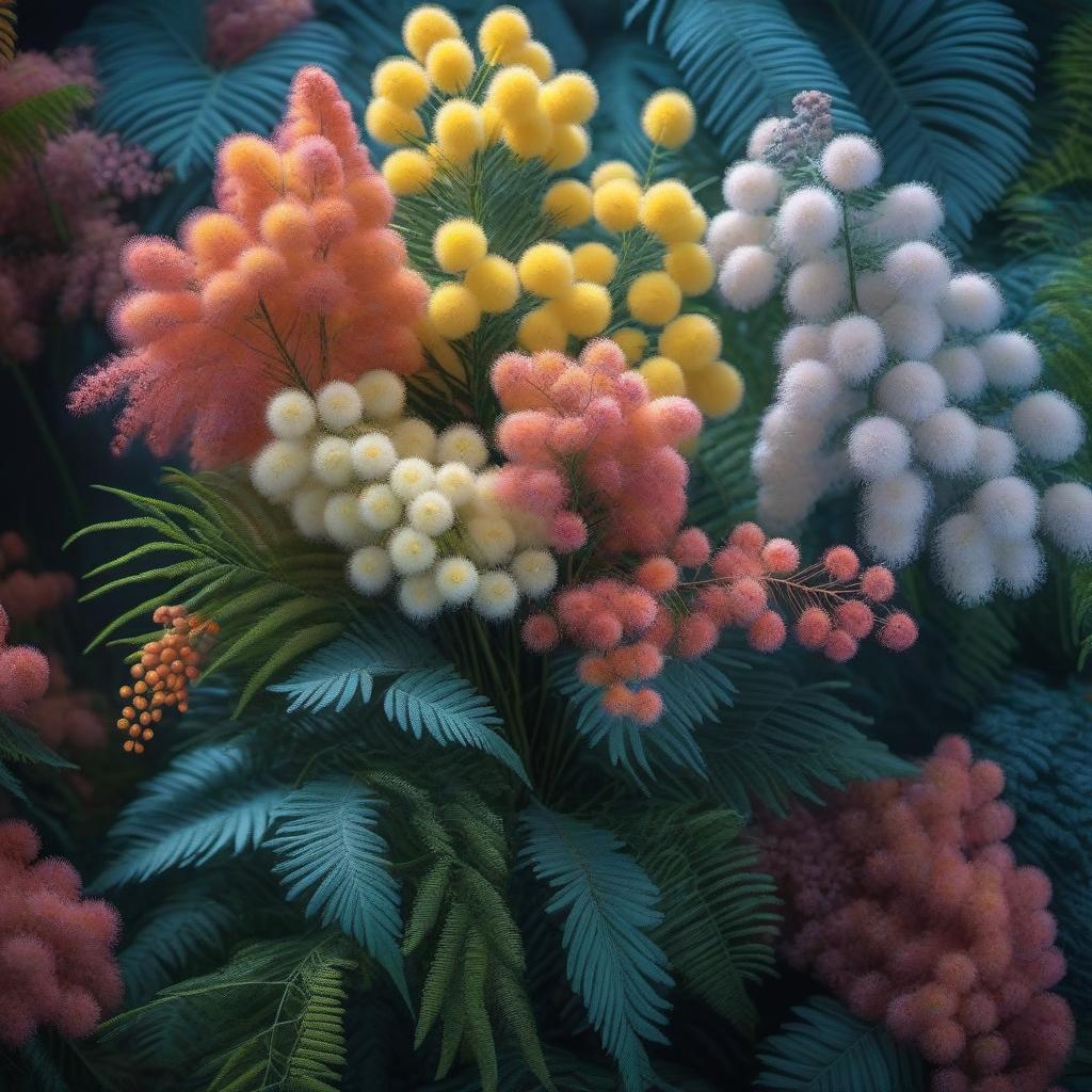  Bouquet of mimosa (flowers) hyperrealistic, full body, detailed clothing, highly detailed, cinematic lighting, stunningly beautiful, intricate, sharp focus, f/1. 8, 85mm, (centered image composition), (professionally color graded), ((bright soft diffused light)), volumetric fog, trending on instagram, trending on tumblr, HDR 4K, 8K