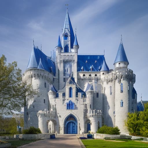 dvarchmodern white castle, blue roofs, many towers, fantasy, middle ages, magic,