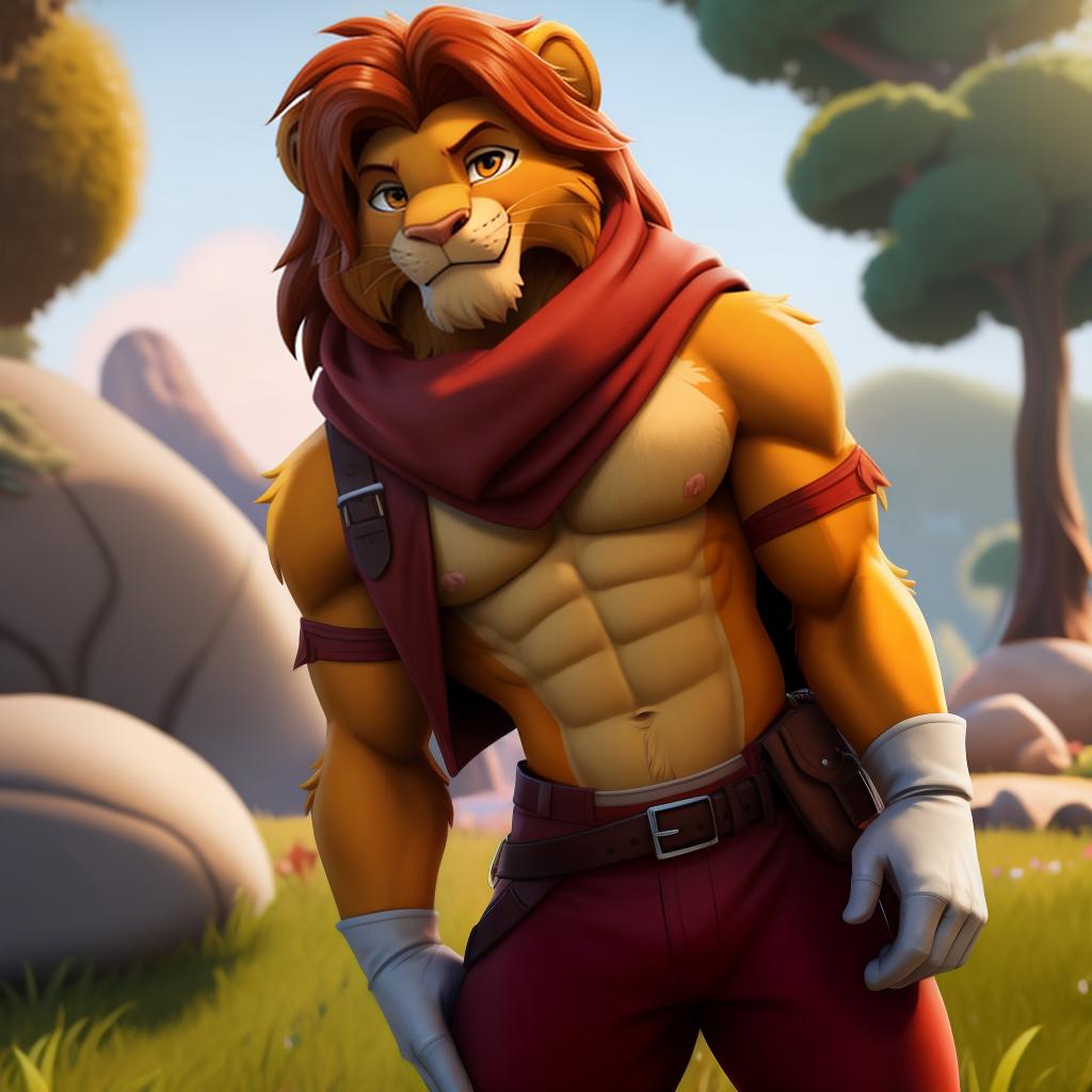  Simba (fortnite), full body, clothes, gloves, open eyes, masterpiece, 4k, fine details,