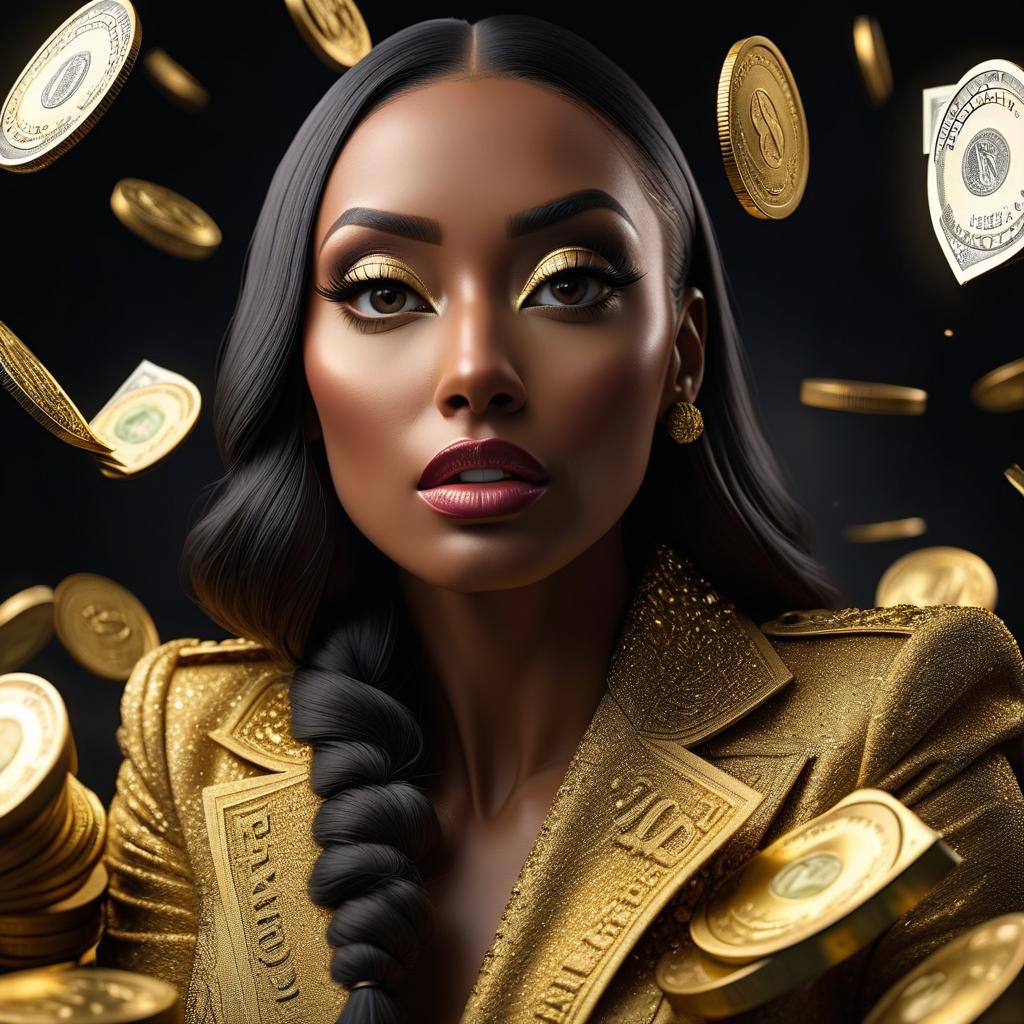  create a picture of the dollar rate rising and falling in gold on a black background hyperrealistic, full body, detailed clothing, highly detailed, cinematic lighting, stunningly beautiful, intricate, sharp focus, f/1. 8, 85mm, (centered image composition), (professionally color graded), ((bright soft diffused light)), volumetric fog, trending on instagram, trending on tumblr, HDR 4K, 8K