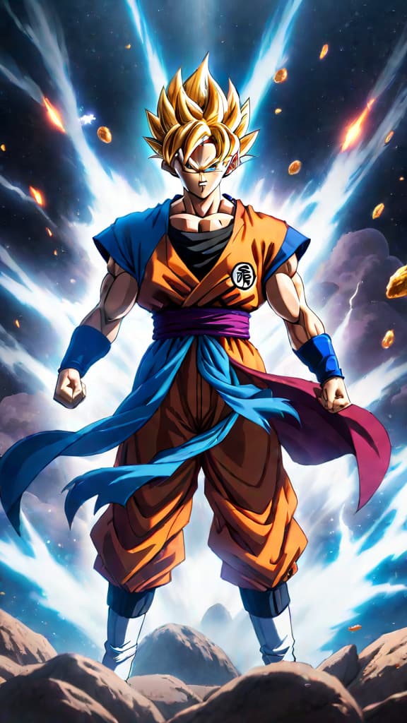  an anime art of zeno's chilling act of destroying three universes in dragon ball super. hyperrealistic, full body, detailed clothing, highly detailed, cinematic lighting, stunningly beautiful, intricate, sharp focus, f/1. 8, 85mm, (centered image composition), (professionally color graded), ((bright soft diffused light)), volumetric fog, trending on instagram, trending on tumblr, HDR 4K, 8K