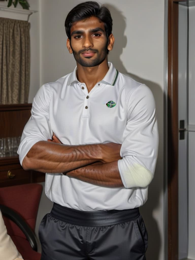  a handsome muscular indian tennis player competing at wimbledon