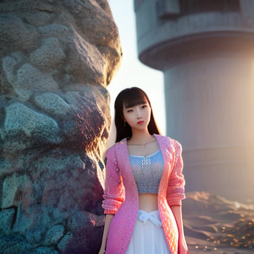 redshift style Japanese cute wearing beach clothes that is visible from head to and there is white liquid on her  hyperrealistic, full body, detailed clothing, highly detailed, cinematic lighting, stunningly beautiful, intricate, sharp focus, f/1. 8, 85mm, (centered image composition), (professionally color graded), ((bright soft diffused light)), volumetric fog, trending on instagram, trending on tumblr, HDR 4K, 8K