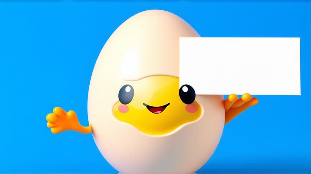  cartoon 3d egg with yolk and cute smiling face holding an empty text block, blue background ar 16:9 {prompt}, maximum details