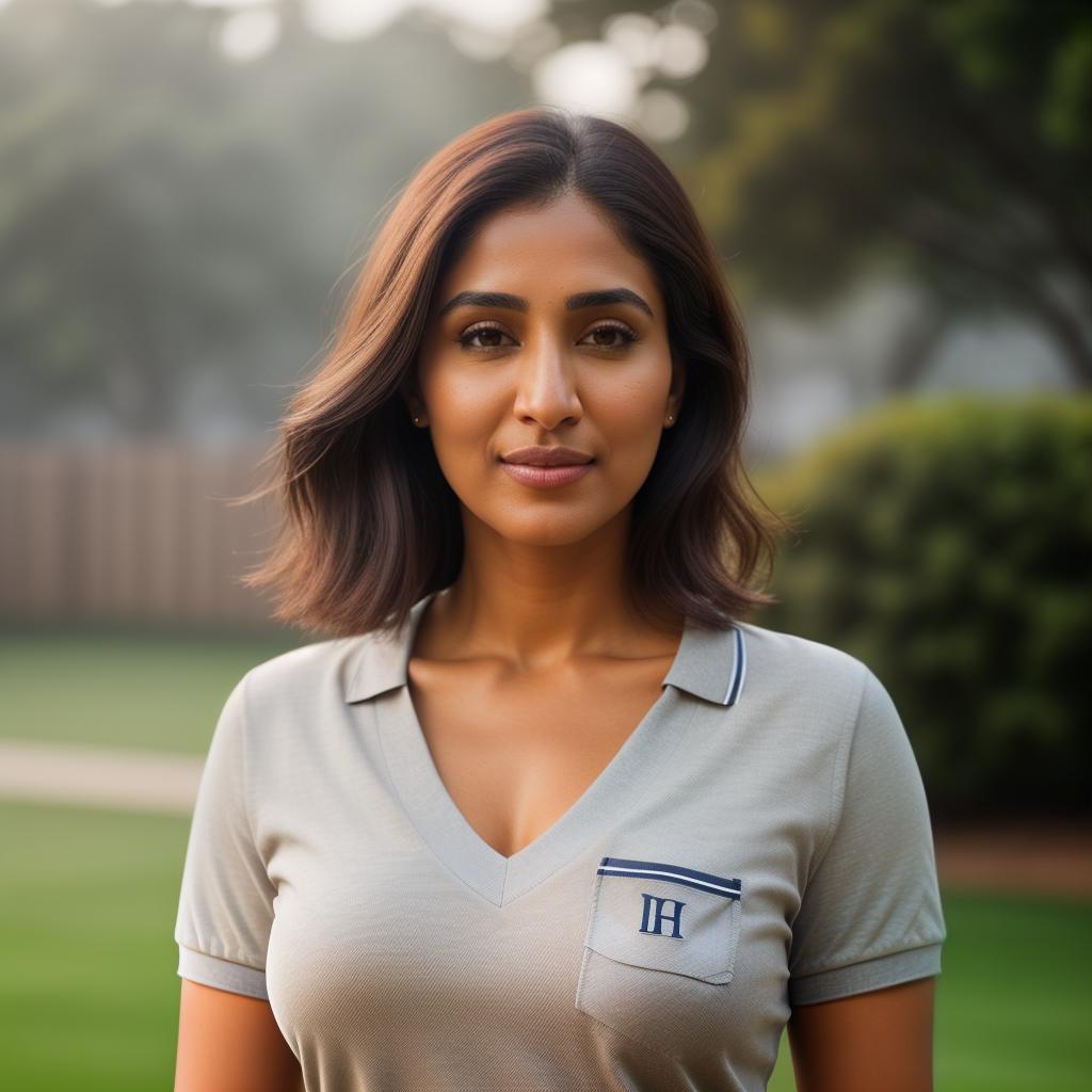  (((realistic full torso frontal head shot of a light brown to medium brown skin tone woman))), isha usha soni, ((indian heritage)), immature face, hazel eye color, ((short hair style)), (( hair color)), (( body type)), small size, small size, (immature small upturned nose), (immature prominent cheekbones), (immature smooth jawline), (immature full lips), (immature medium forehead), (immature even eyebrows), (immature rounded chin), standing straight looking directly into the camera,((wearing fitted polo shirt with deep v neck and monogrammed pocket)), backyard in background, 1girl, best quality, highest quality, award winning photo, masterpiece, raw, professional photography, photorealism, sharp focus, cinemat hyperrealistic, full body, detailed clothing, highly detailed, cinematic lighting, stunningly beautiful, intricate, sharp focus, f/1. 8, 85mm, (centered image composition), (professionally color graded), ((bright soft diffused light)), volumetric fog, trending on instagram, trending on tumblr, HDR 4K, 8K