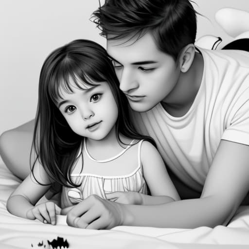  Drawing black and white picture with blank frame of cute baby boy and baby girl are playing toy.