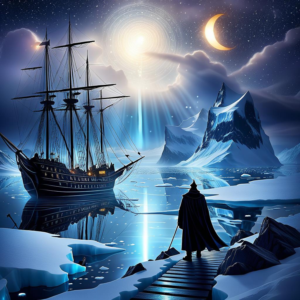  dreamscape we're sailing on an ice floe, like a brigantine on the grey, rugged the seas and all through the night star bears shining their light ♪ to ships far away ♪ . surreal, ethereal, dreamy, mysterious, fantasy, highly detailed