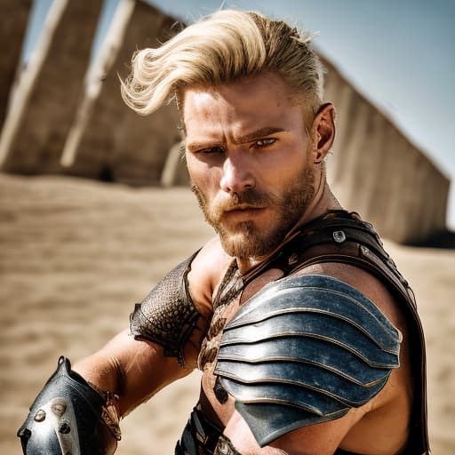 portrait+ style gladiator LGBT queer actor blonde hunk dude face