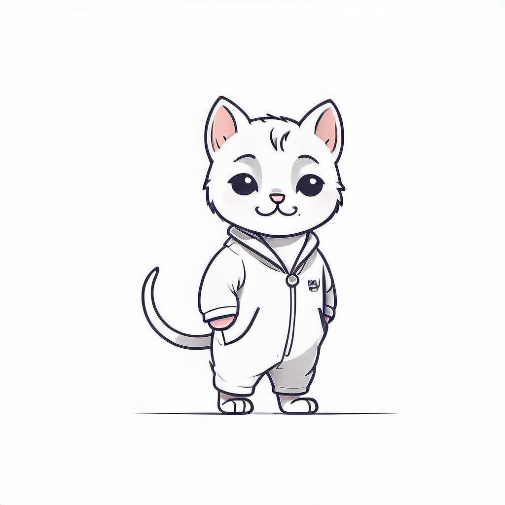  line art drawing sketches of a kitten in a jumpsuit, dynamic poses, a cheerful bully, without a background, flat cartoon style . professional, sleek, modern, minimalist, graphic, line art, vector graphics, logo