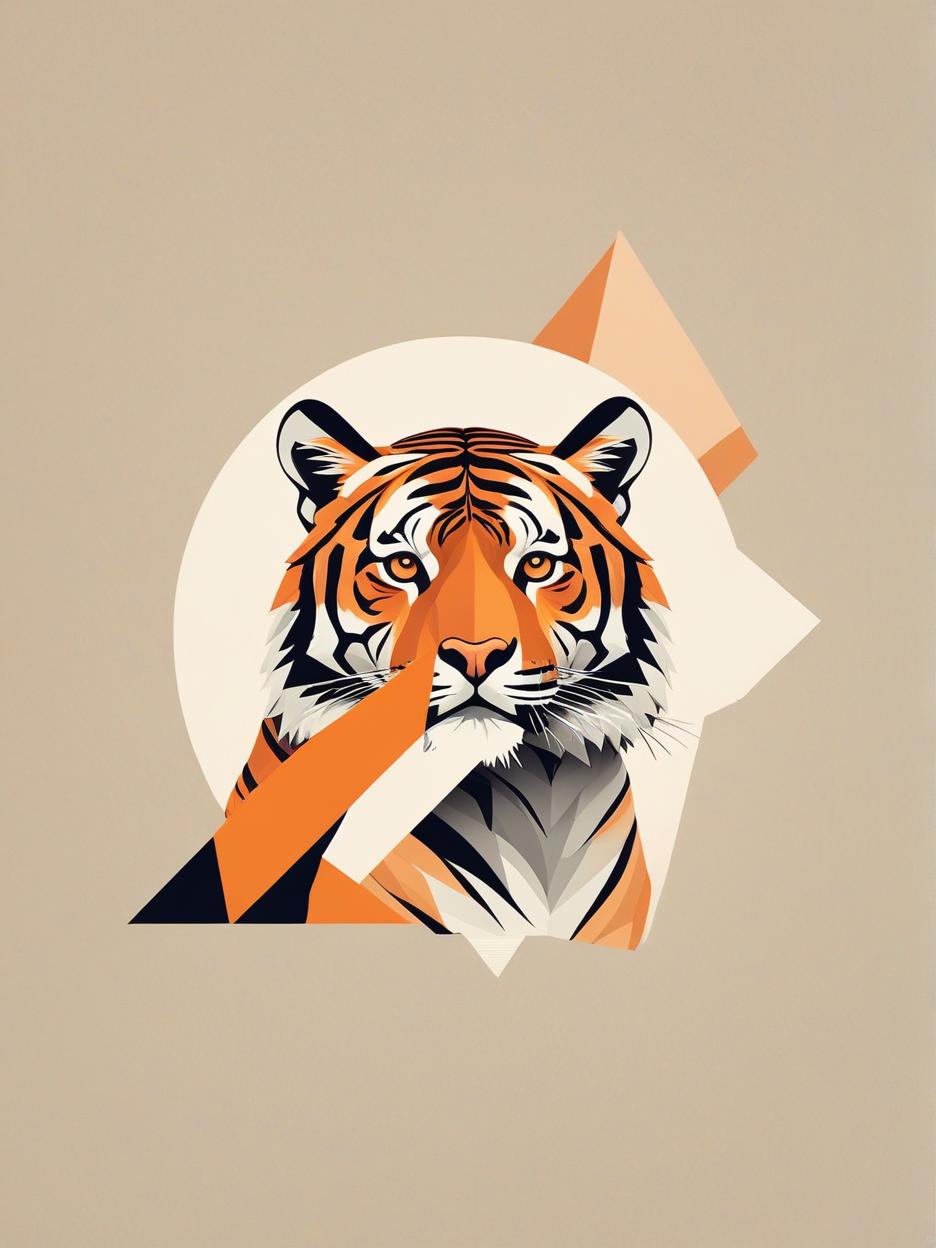  minimalism, tiger illustration, abstract, simple geometic shapes, hard edges, sleek contours, minimalism