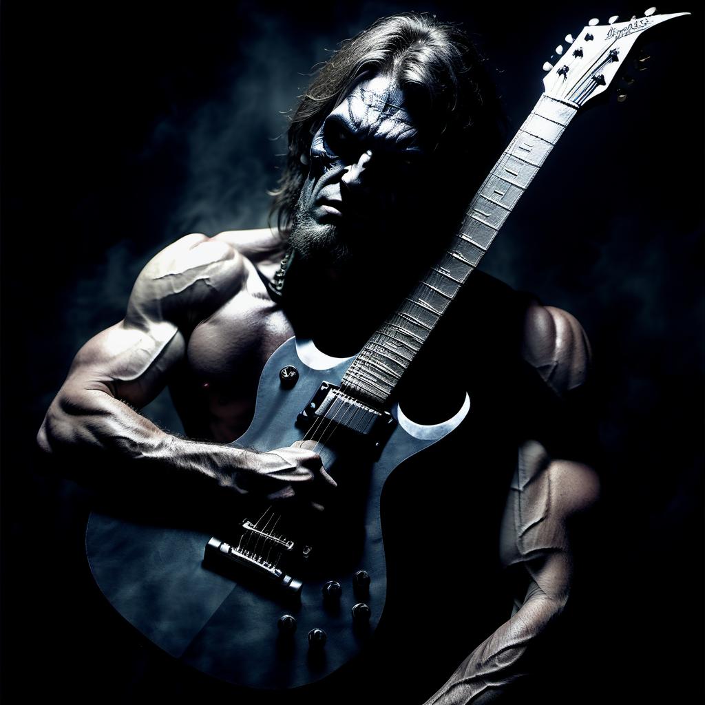  on the shoulder guitar, apocalypse, dark background, dark tones