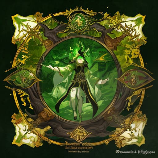  a green fire instead of a body with white eyes in a black and gold robe., overland fantasy woodland map, such as a map, a font that is modern and easy to read