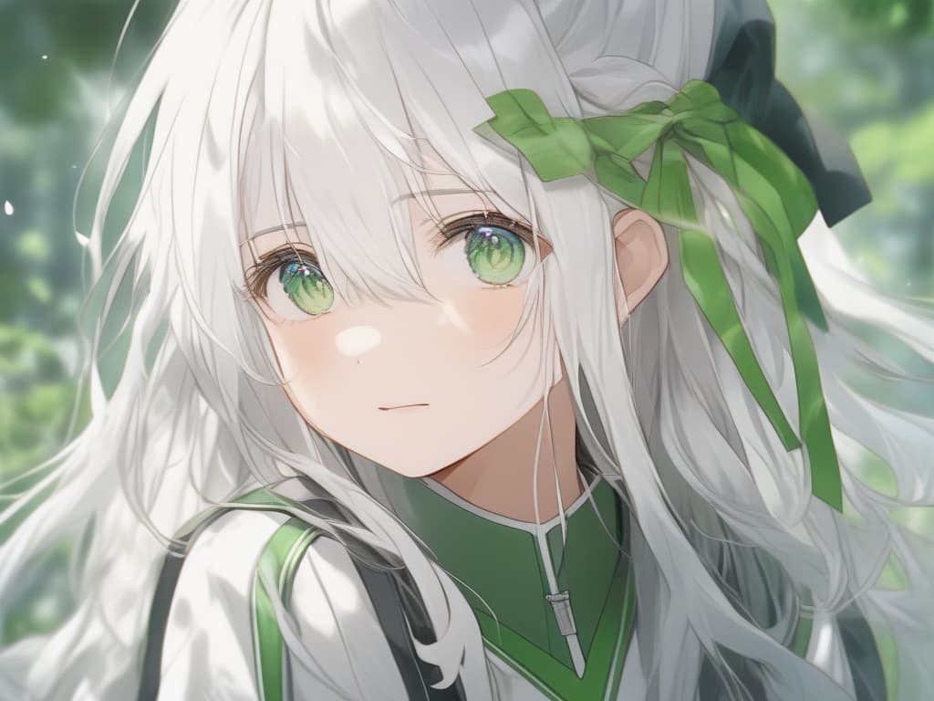  white hair, right eye green, rolled hair, uniform, green, student, masterpiece, best quality,8k,ultra detailed,high resolution,an extremely delicate and beautiful,hyper detail